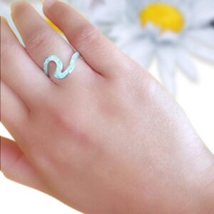 Wave Swirl Band Ring Irregular Shape Lab Created White Opal 925 Sterling Silver, Size-6