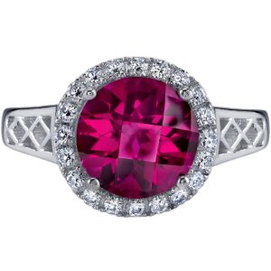 PEORA Created Ruby Galleria Ring for Women 14K White Gold, 2.50 Carats Round Shape 8mm, Comfort Fit, Size 9