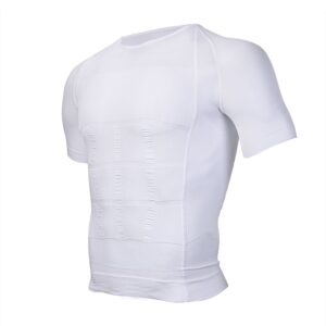 Odoland Men's Body Shaper Slimming Shirt Tummy Vest Thermal Compression Base Layer Slim Muscle Short Sleeve Shapewear, White L