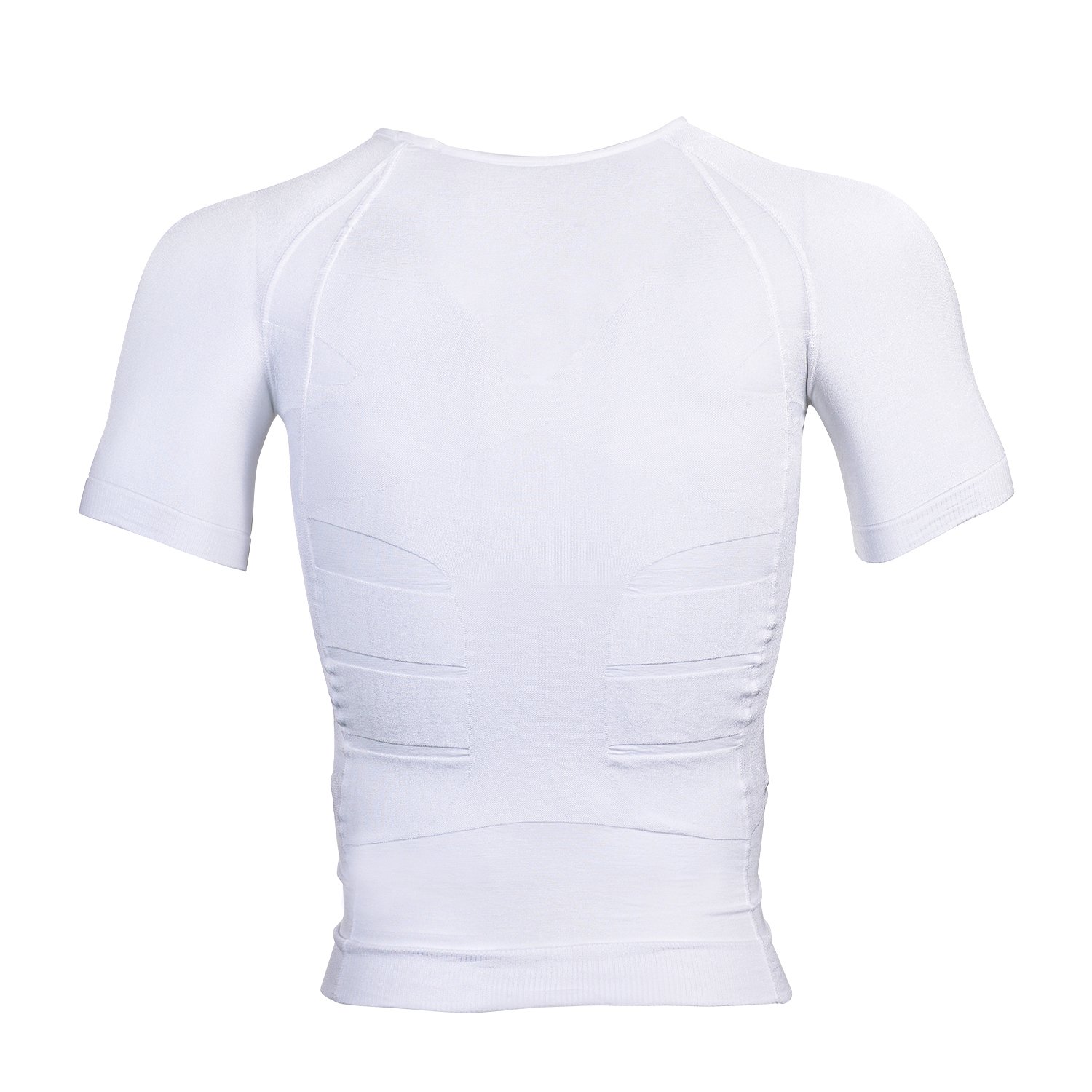 Odoland Men's Body Shaper Slimming Shirt Tummy Vest Thermal Compression Base Layer Slim Muscle Short Sleeve Shapewear, White L