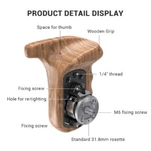 SMALLRIG Left Side Wooden Handle with Rosette for Camera Shoulder Support Rig, (Left Hand)- 1891