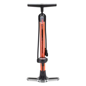 Schwinn Air Center Plus Floor Bike Pump, Pressure Gauge, Pumps 120 Max PSI, Dual Head Fits Schader and Presta Valve Types, Wide Metal Base, Orange