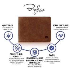 Bryker Hyde 2 ID Window RFID Wallet for Men, Full Grain Leather, Bifold Side Flip, Executive Extra Capacity Travel Wallet (Brown - Distressed Leather)