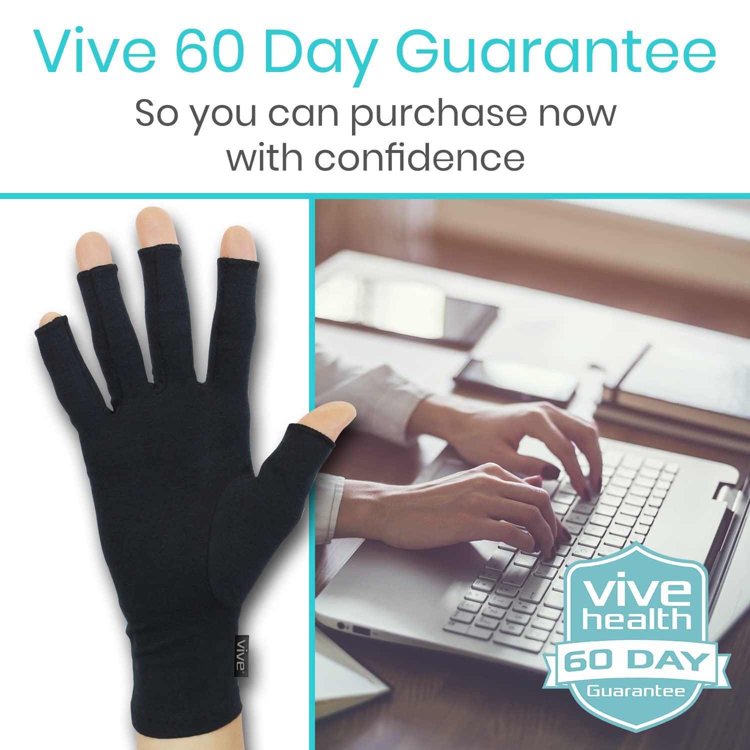 Vive Rheumatoid Arthritis Gloves - Men and Women Fingerless Compression Wrap for Hand Pain and Osteoarthritis - Black Hand Wrap for Arthritic Joint Symptom Relief - Open Finger Fit