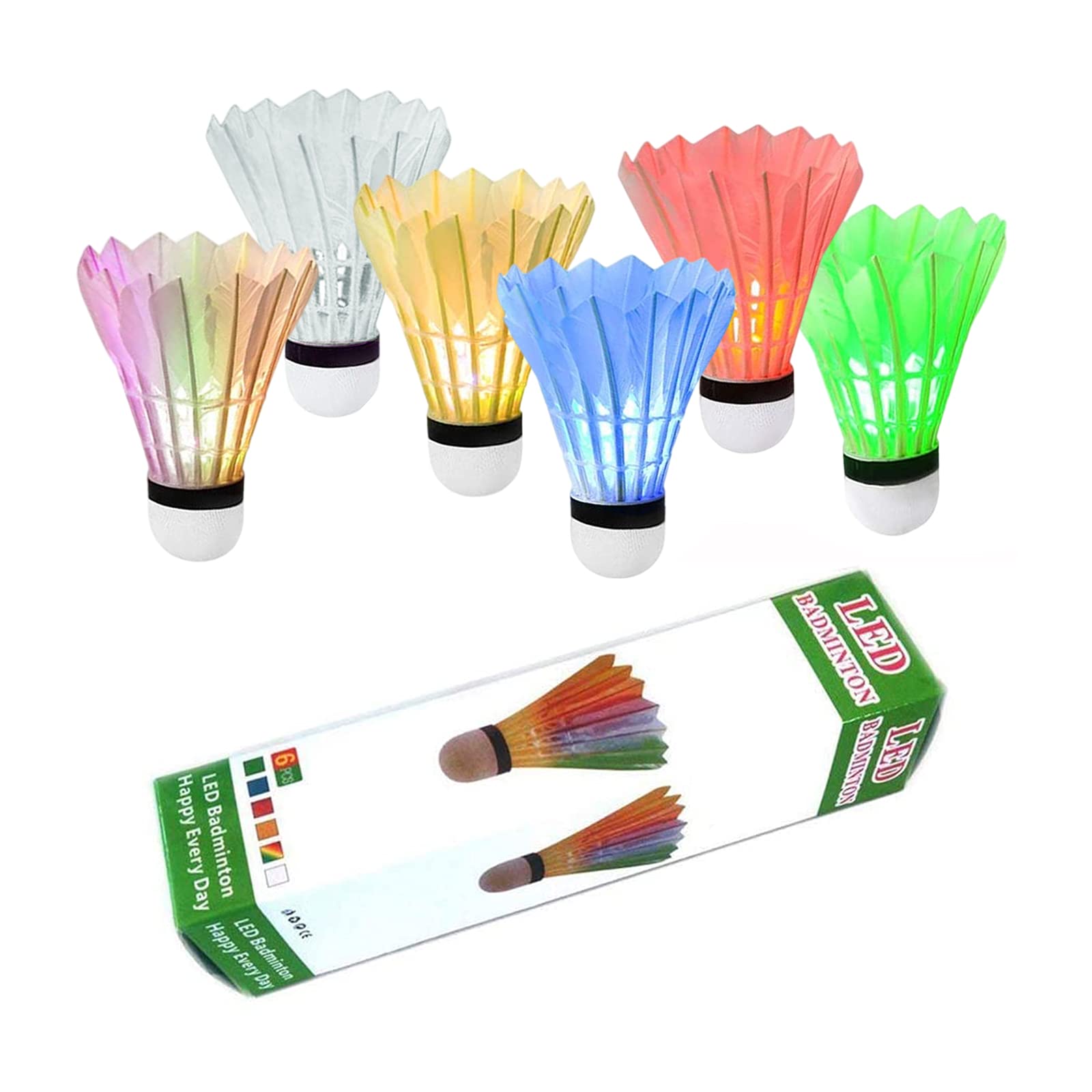 ZHENAN LED Badminton Shuttlecocks Dark Night Glow Birdies Lighting for Outdoor & Indoor Sports Activities (Feather_6pcs)