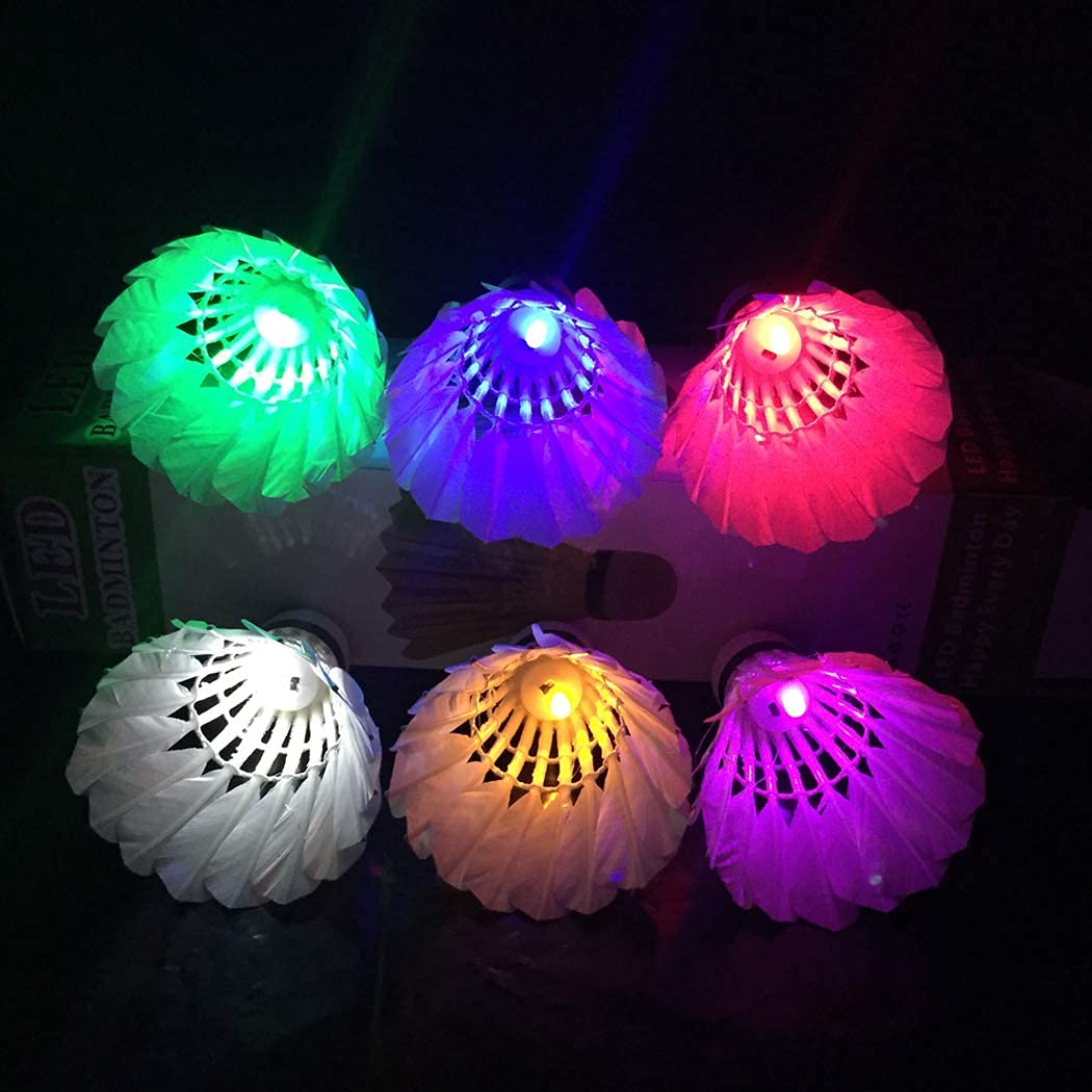 ZHENAN LED Badminton Shuttlecocks Dark Night Glow Birdies Lighting for Outdoor & Indoor Sports Activities (Feather_6pcs)