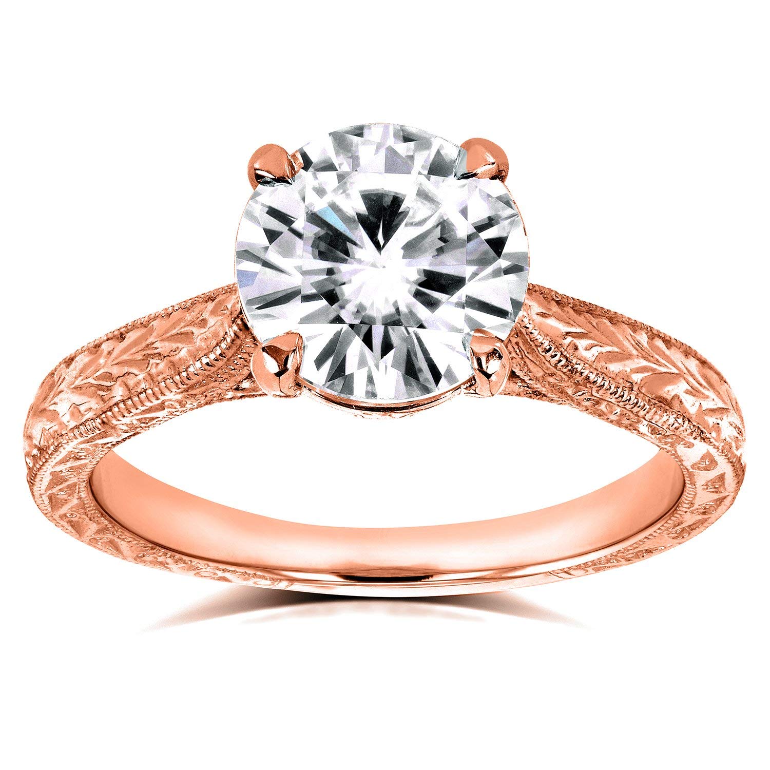 Kobelli Antique Style Moissanite Engagement Ring 1 1/2 Carat (ctw) in 14k Rose Gold, Size 7.5, Rose Gold