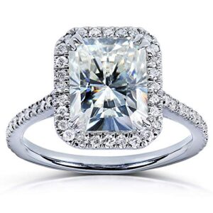 kobelli forever one (d-f) radiant-cut moissanite engagement ring 3 carat (ctw) in 14k white gold, size 7, white gold