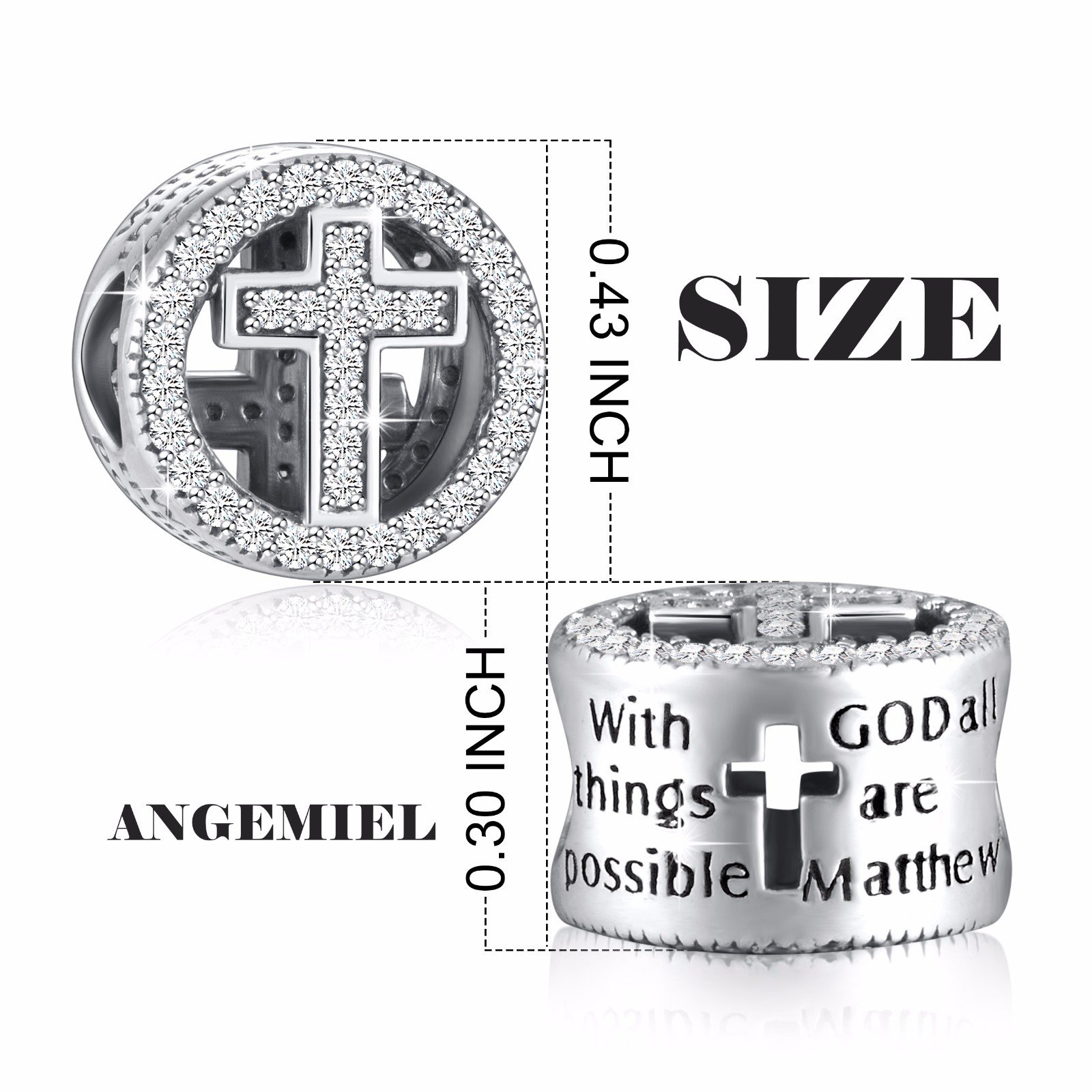 ANGEMIEL 925 Sterling Silver CZ Charms All Things Are Possible Fit European Snake Bracelets