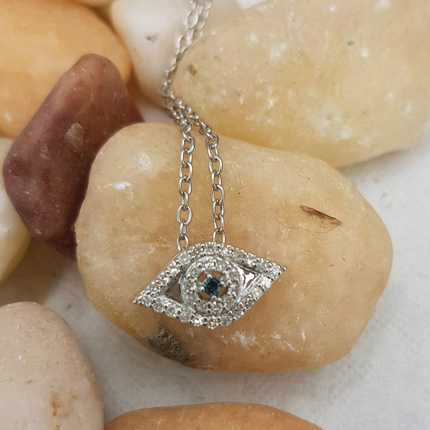 Dazzlingrock Collection 0.15 Carat (ctw) 10K Blue & White Diamond Ladies Eye Pendant (Silver Chain Included), White Gold