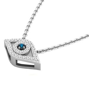 Dazzlingrock Collection 0.15 Carat (ctw) 10K Blue & White Diamond Ladies Eye Pendant (Silver Chain Included), White Gold