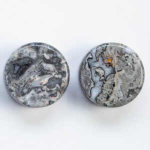 Pierced Owl Grey Wave Jasper Natural Stone Saddle Plugs, Sold as a Pair (25mm (1"))