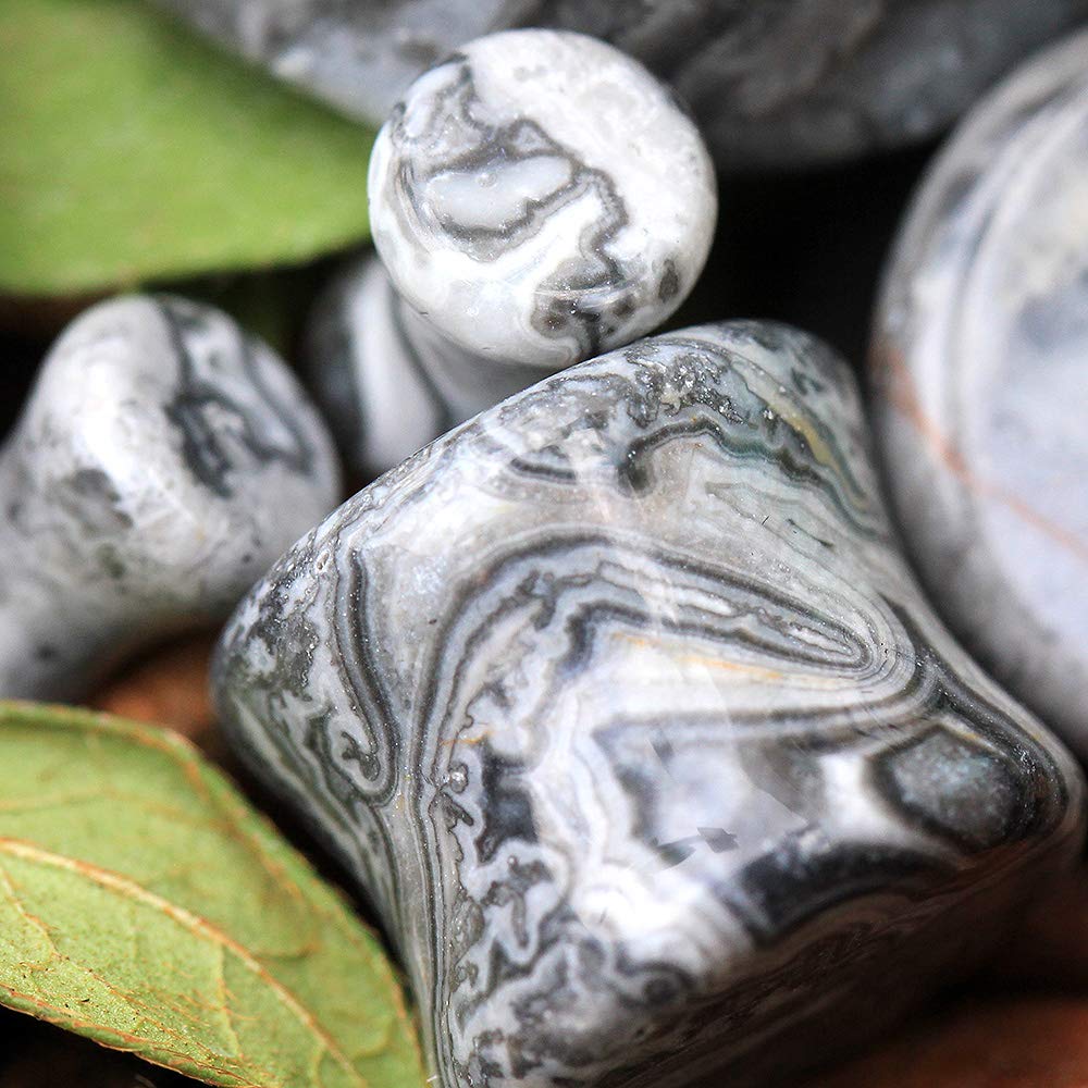 Pierced Owl Grey Wave Jasper Natural Stone Saddle Plugs, Sold as a Pair (25mm (1"))