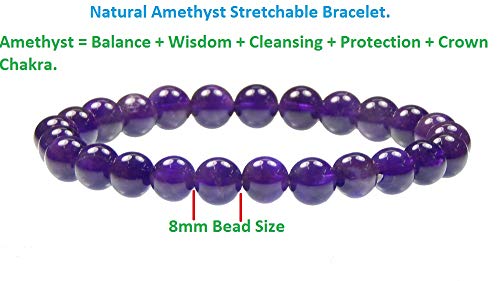 Myhealingworld Natural Amethyst Gemstone Bracelet Round 8mm Beaded Bracelet February Birthstone Wristband Balancing Stretch Wristlet for Men Women