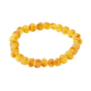 raw amber bracelet for adults made on elastic band - 7 inches - baltic amber land - hand-made from unpolished / certified baltic amber beads (honey)