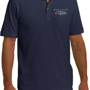 Mens Ford Mustang with Grill (Pocket Print) Pique Polo Shirt, Navy, XL