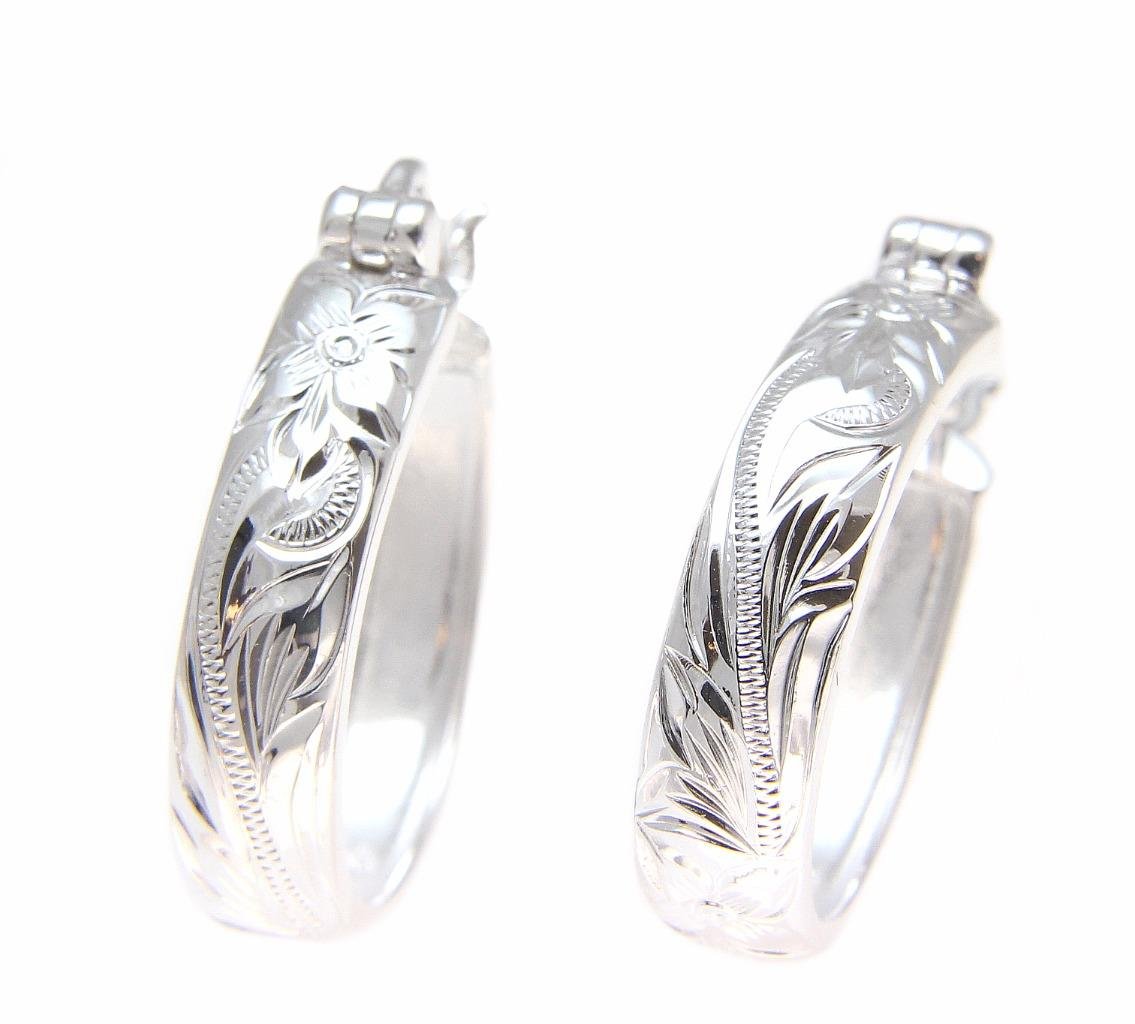 20mm Sterling silver 925 Hawaiian plumeria flower scroll oval hoop earrings