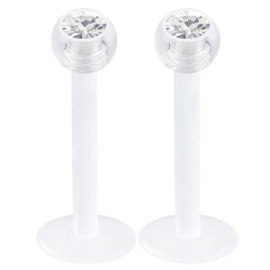 bodyjewellery 2pcs 16g lip jewelry labret cartilage tragus bioflex flexible forward helix monroe auricle crystal ball - 8mm - clear