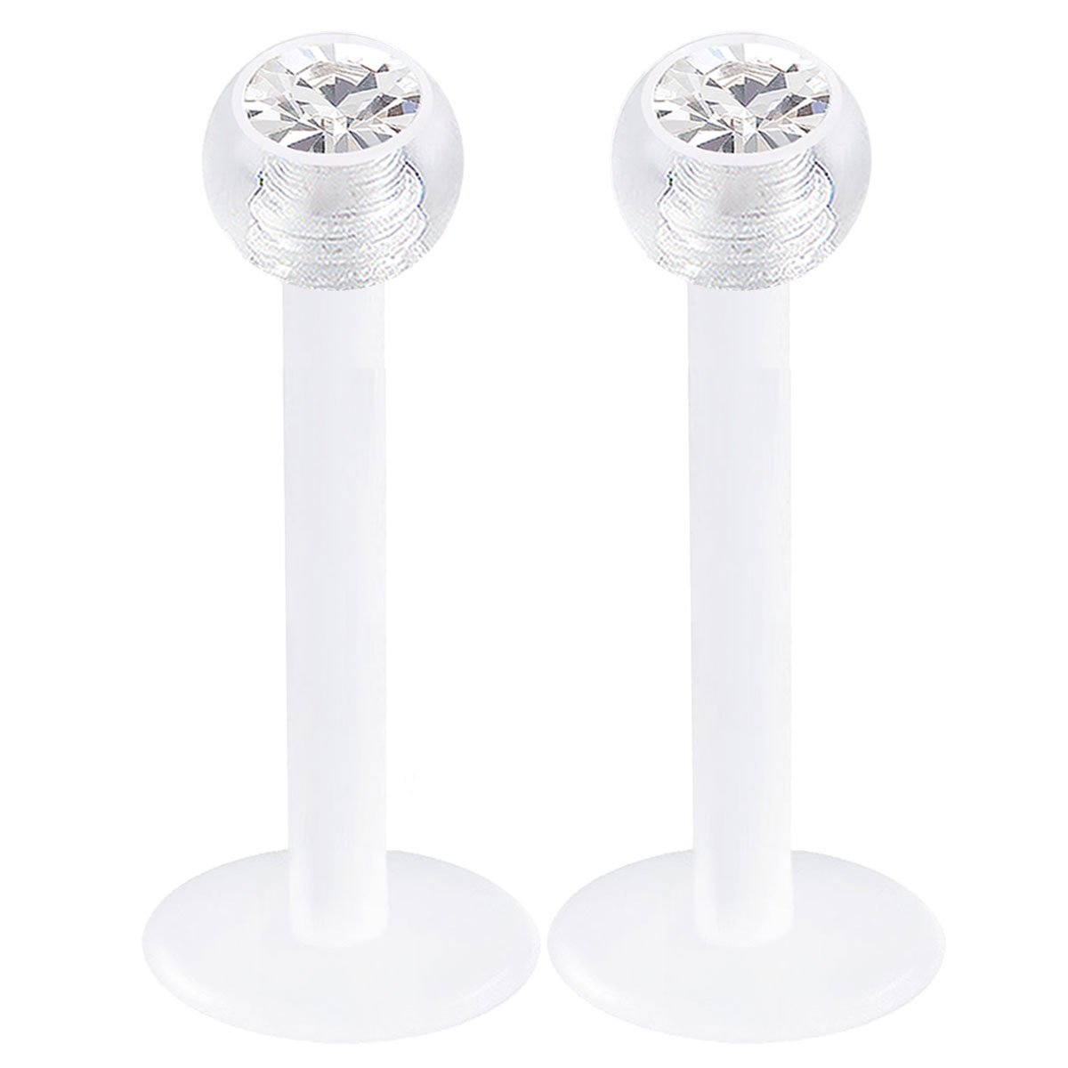 bodyjewellery 2pcs 16g Lip Jewelry Labret Cartilage Tragus Bioflex Flexible Forward Helix Monroe Auricle Crystal Ball - 8mm - Clear