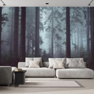 wall26 foggy pin forest - removable wall mural | self-adhesive large wallpaper - 100x144 inches