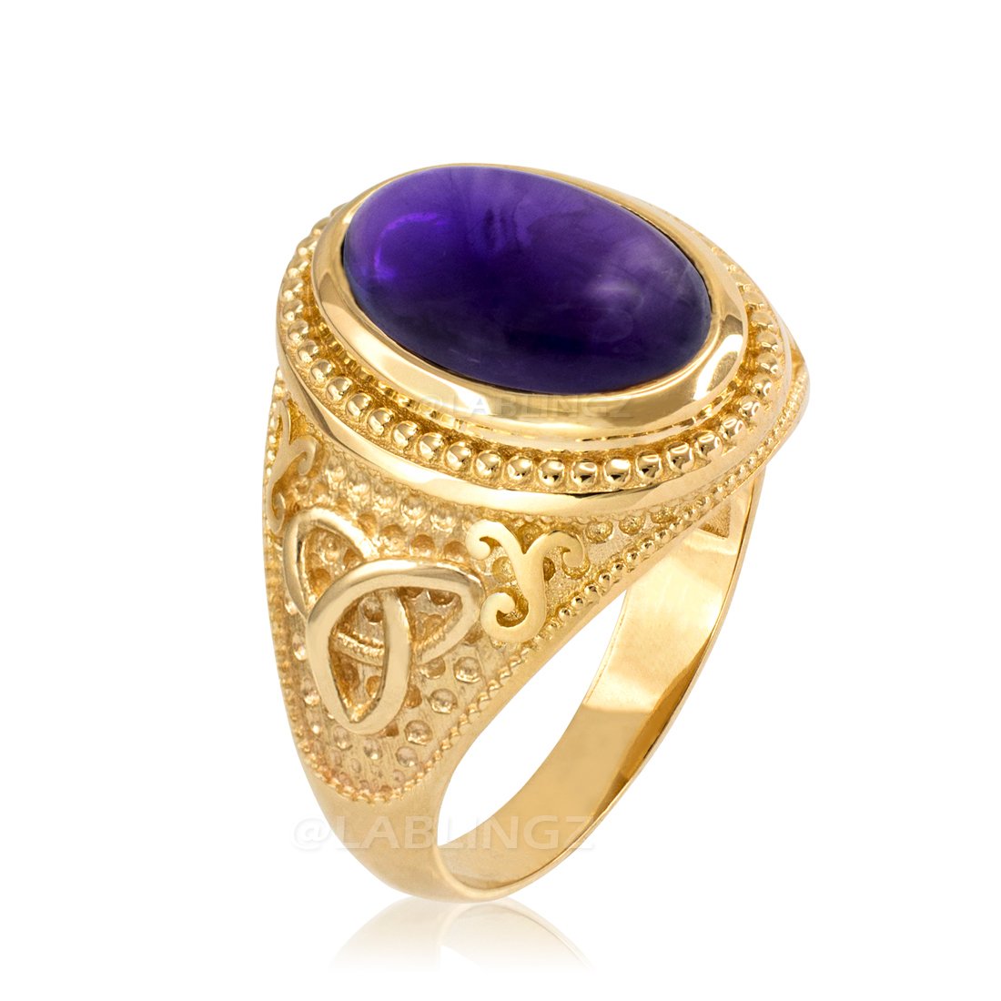 14K Yellow Gold Celtic Trinity Purple Amethyst February Birthstone Ring (15)