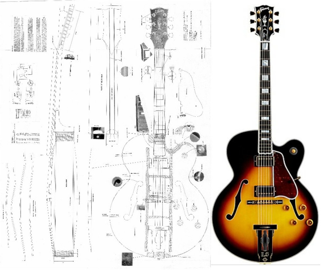 L5 Style Arch top Electric Guitar Plans - Full Scale Design Drawings Plans - Actual Size