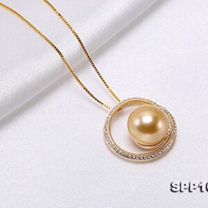 JYX Pearl 14K Gold Pendant AAA Quality Genuine 11.5mm Golden South Sea Pearl Pendant Necklace for Women