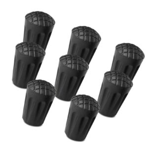 jakuva 8 pcs black rubber trekking poles tips - replacement pole tip protectors, fits most standard hiking poles - shock absorbing, adds grip, traction, and stability (short round)