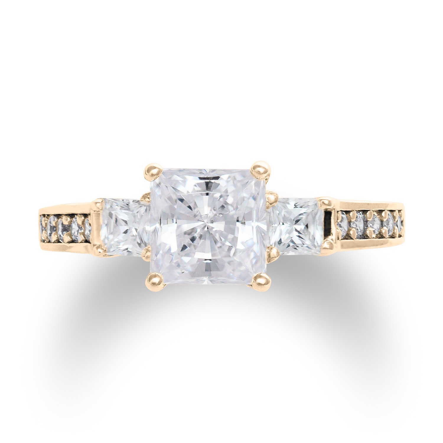 Ioka - 14K Solid Yellow Gold 1.5 Ct. Princess Cut 3 Stone CZ Engagement Ring With Stones in Band - Size 9