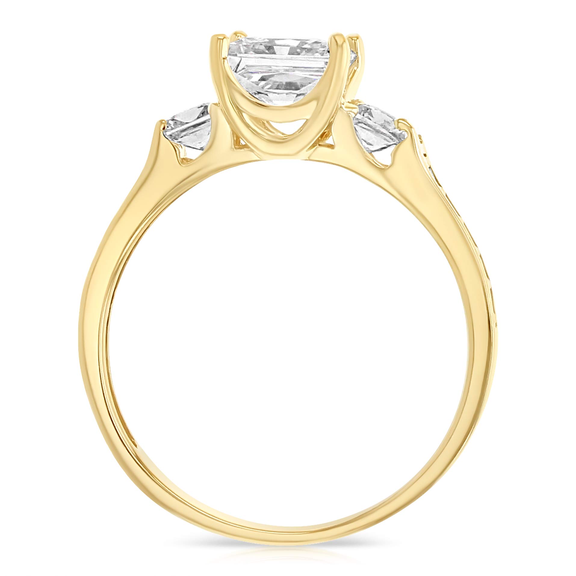 Ioka - 14K Solid Yellow Gold 1.5 Ct. Princess Cut 3 Stone CZ Engagement Ring With Stones in Band - Size 9