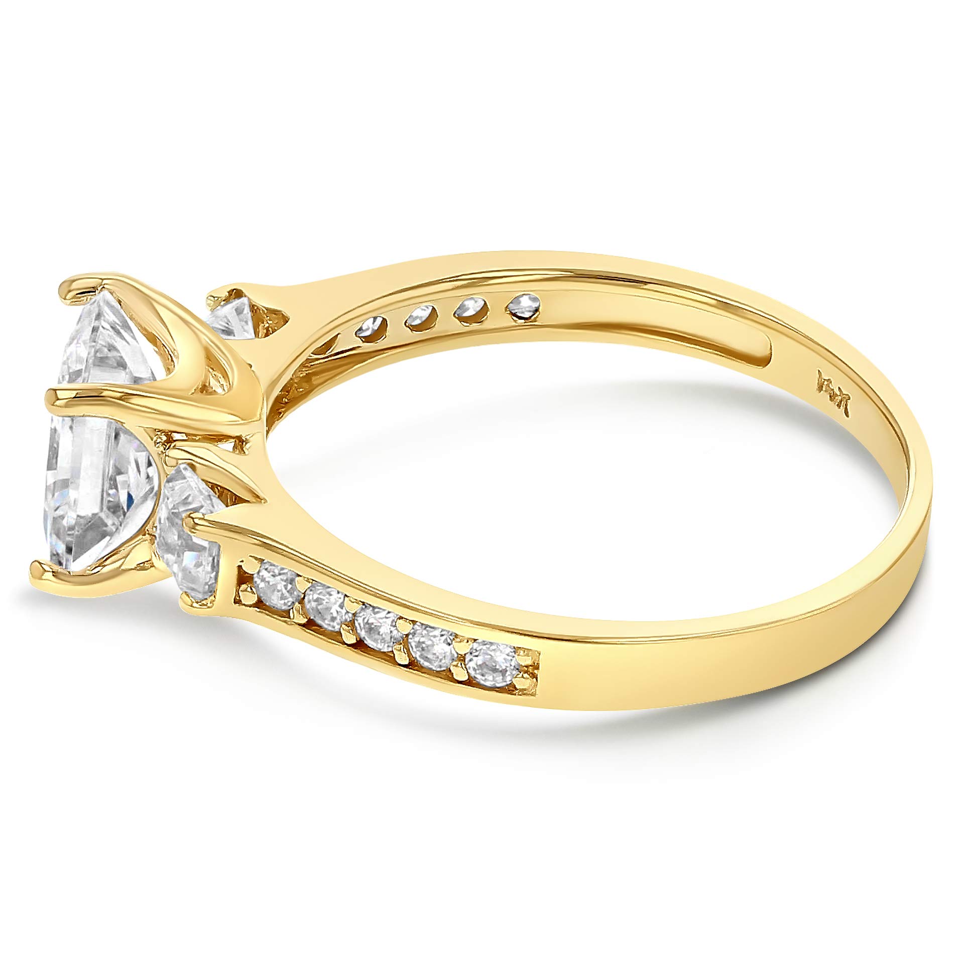 Ioka - 14K Solid Yellow Gold 1.5 Ct. Princess Cut 3 Stone CZ Engagement Ring With Stones in Band - Size 9