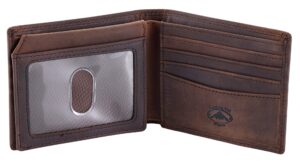 stealth mode brown leather bifold wallet for men with id window and rfid blocking, one size