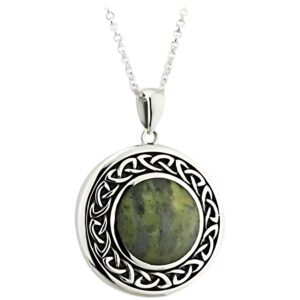 biddy murphy 925 sterling silver celtic weave connemara marble pendant necklace for women, black patina detail, 7/8", 18" inch, traditional irish jewelry, imported