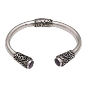 novica artisan handmade amethyst cuff bracelet sterling silver from bali purple indonesia birthstone [6 in l (end to end) x 0.4 in w] ' daylight altar'