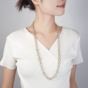 UNY JEWEL Jewelry Style Trendy Elegant Vintage Retro Unique Fashion style 2 Tone Twisted Wire Link Women Long Necklace 76 CM Christmas Gift (Two Tone)