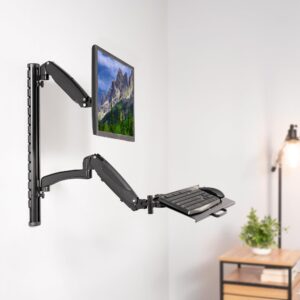 VIVO Black Sit-Stand Wall Mount Counterbalance Height Adjustable Monitor and Keyboard Workstation for Screens up to 27 inches STAND-SIT1K