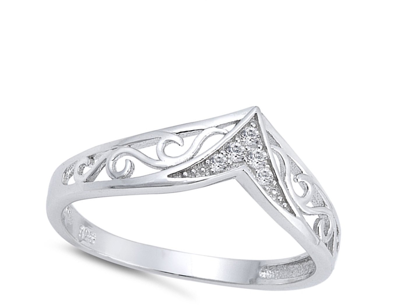 Filigree Chevron Clear CZ Thumb Ring New .925 Sterling Silver Band Size 10