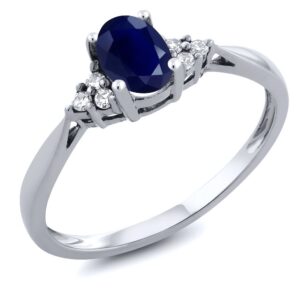 gem stone king 14k white gold blue sapphire and white diamond engagement ring for women | 0.61 cttw | wedding anniversary promise ring for women | available 5,6,7,8,9 (size 5)