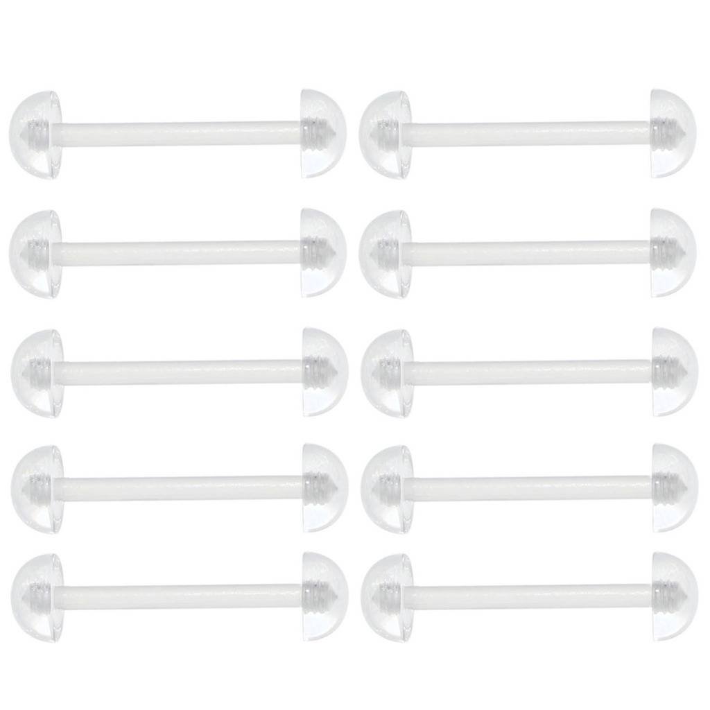 Oasis Plus 10pcs 14G Clear Flexible Tounge Retainer Nipple Ring Barbell 6mm Half Ball Body Piercing