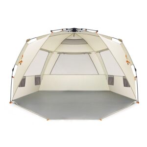 easthills outdoors instant shader deluxe xl beach tent easy up 99" wide for 4-6 person sun shelter - extended zippered porch included beige