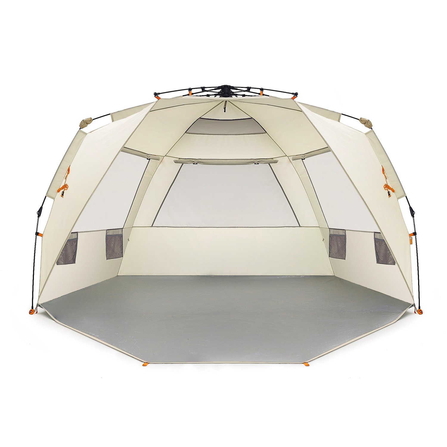 Easthills Outdoors Instant Shader Deluxe XL Beach Tent Easy Up 99" Wide for 4-6 Person Sun Shelter - Extended Zippered Porch Included Beige