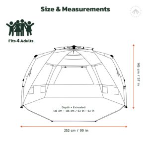 Easthills Outdoors Instant Shader Deluxe XL Beach Tent Easy Up 99" Wide for 4-6 Person Sun Shelter - Extended Zippered Porch Included Beige