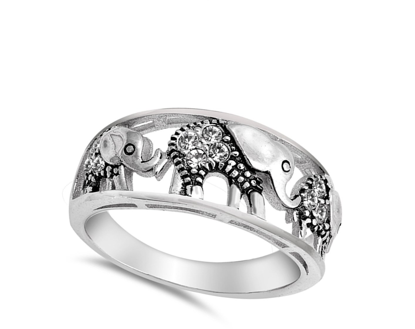 White CZ Filigree Elephant Ring .925 Sterling Silver Bali Bead Band Size 9