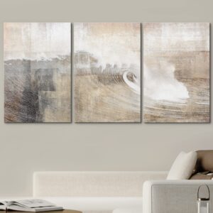 wall26 Canvas Print Wall Art Set Gray & Tan Color Block Ocean Wave Overlay Nature Wilderness Digital Art Modern Art Rustic Scenic Colorful for Living Room, Bedroom, Office - 16"x24"x3 Panels