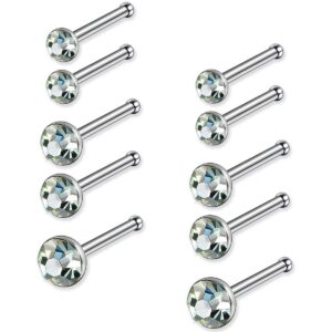 jewelrieshop 60pcs nose ring studs stainless steel cz nose piercing jewelry bone studs for women men hypoallergenic 22g (1.6mm-2.5mm,white cz)