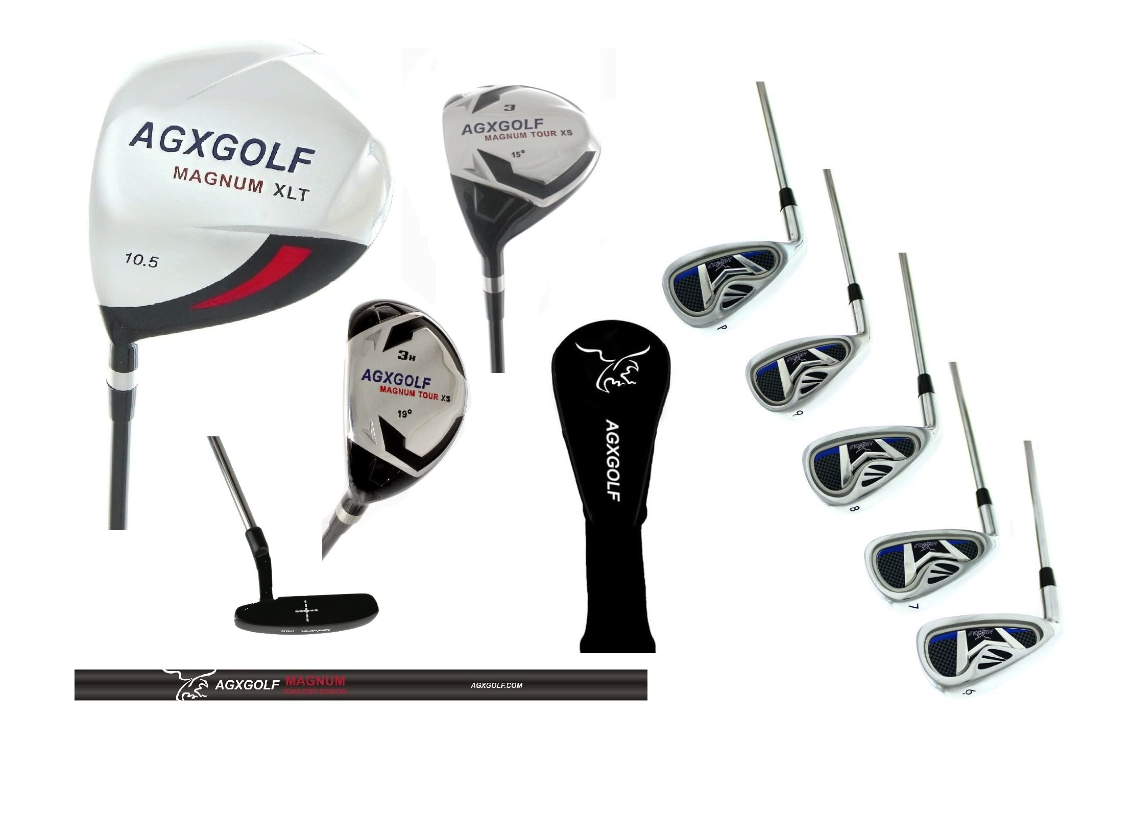 AGXGOLF Men's Senior Left Hand Tall Length (+1 inch) Magnum XS Complete Golf Club Set 460cc Driver, Fairway Wood, 3 Hybrid Iron 5-9 Irons + PW + Putter + Built in The USA