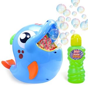 kidzlane bubble maker machine for kids - big bubbles speed blower for toddler's outdoor party play - makes 500 to 1000 per minute (bubble dolphin)