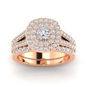 2.00ct cushion halo diamond engagement wedding ring set 10k rose gold (h-i, i2-i3)