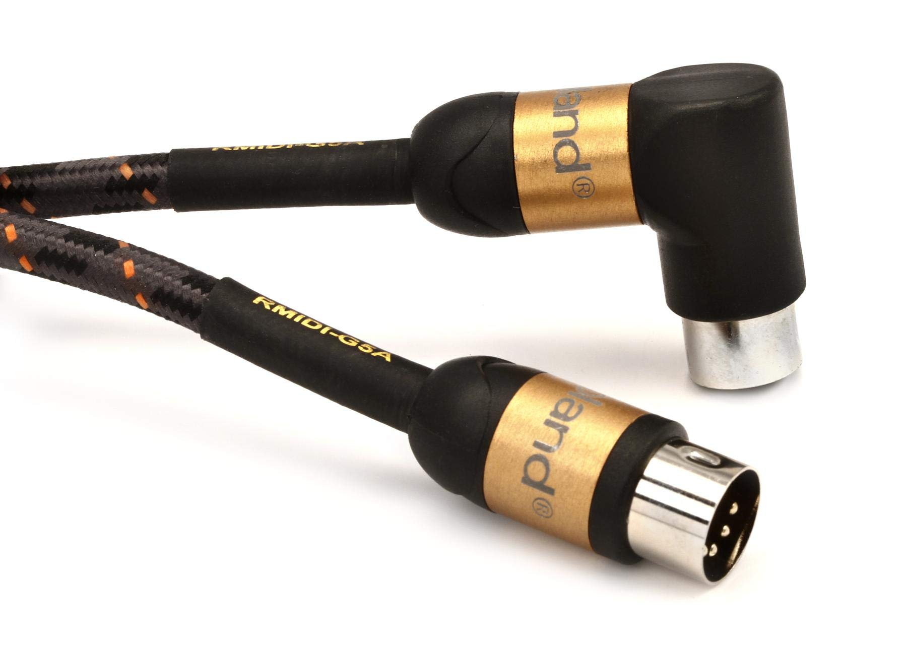 Roland Black Instrument Cable, Angled/Straight 1/4-Inch Jack, MIDI, Gold Series, 5 feet (RMIDI-G5A)