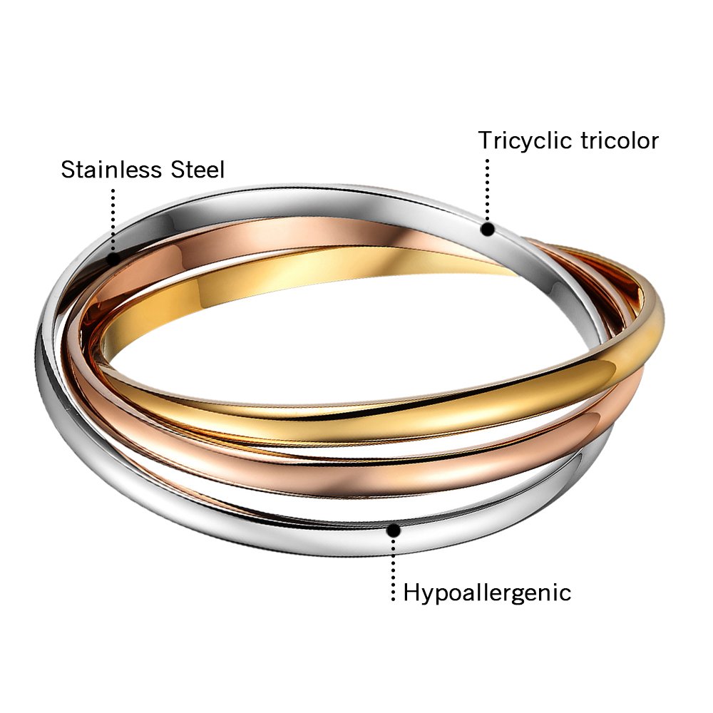 OIDEA Interlocking Bangle Bracelets for Women: Tri-Colour Stainless Steel Stackable Cuff Bracelet Friendship Bracelets Jewelry Birthdays Valentines Christmas Gifts for Women